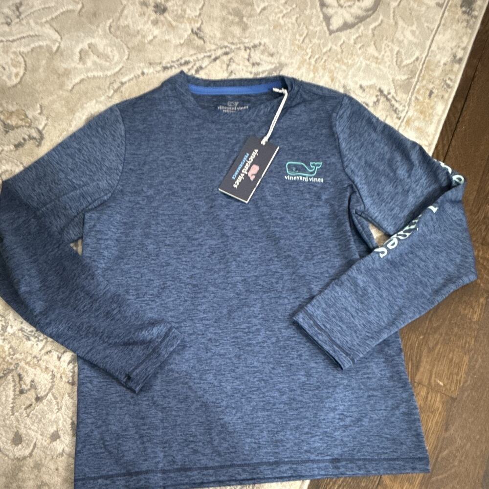 Vineyard Vines Performance Boy’s Blue Solid Logo Stretch Crew Neck Tee Size S